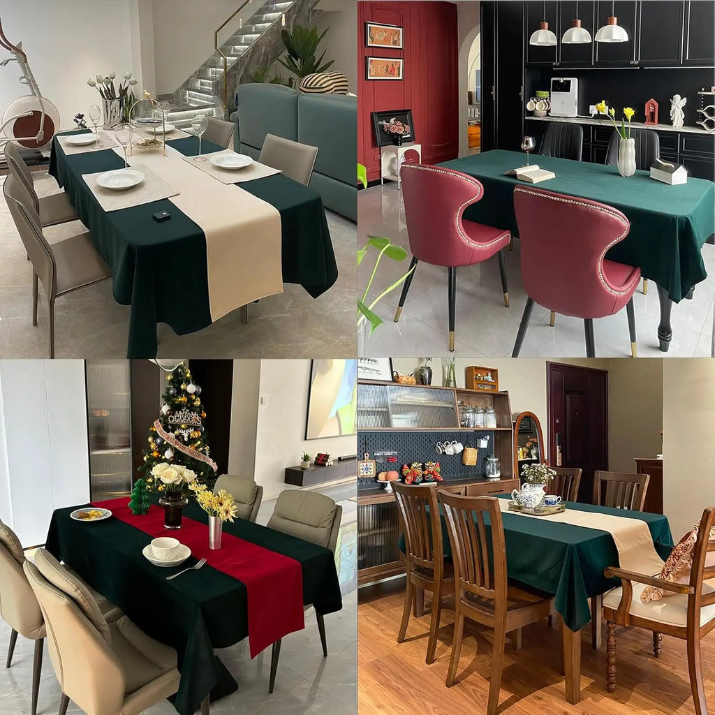 HUNTER GREEN WATERPROOF TABLECLOTH - Spillproof Linen-Look Rectangle Cover - Festive & Practical
