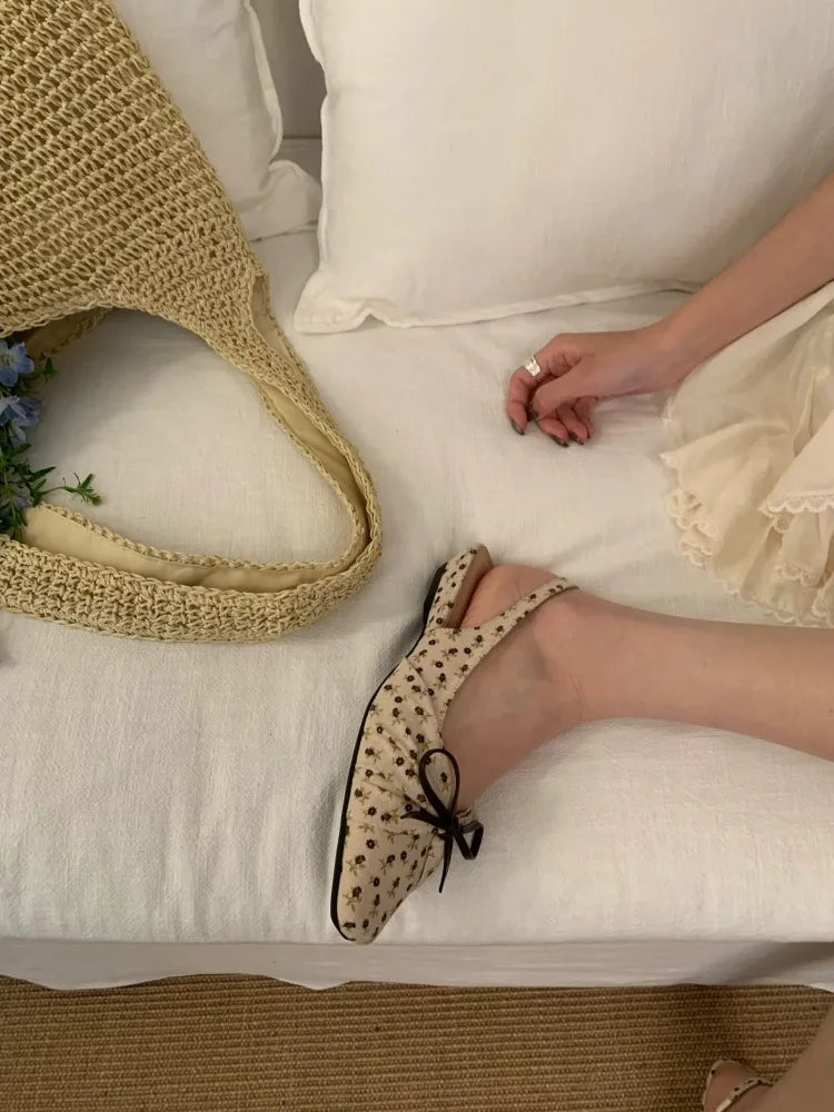 Summer Polka Dot Butterfly-knot Women Sandals Comfort Slip On Slingbacks Mules Shoes Ladies Dress Street Style Low Heel Shoes