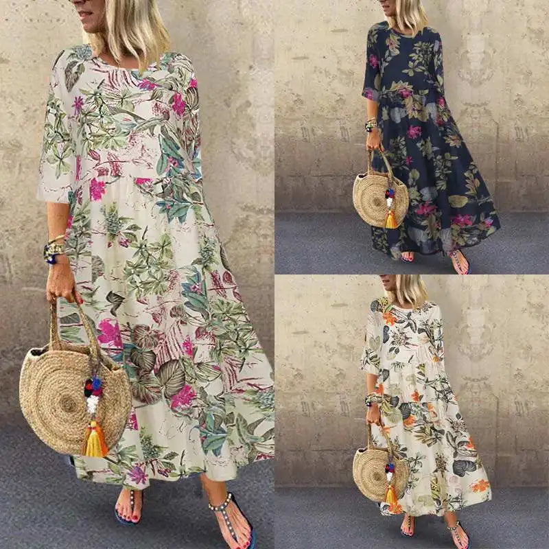 Women's Summer Short Sleeve Sundress ZANZEA Woman Floral Printed Dress Bohemian Elegant Casual Oversized  Holiday Long Dresses