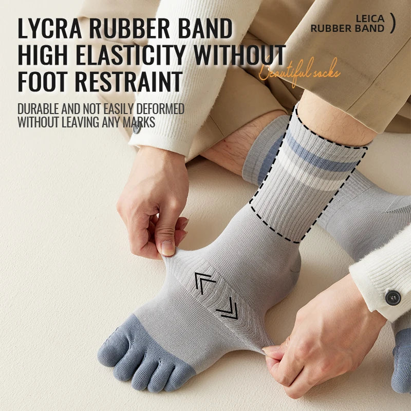 FIVE & FREE - Men's Cotton Five-Finger Socks - Antibacterial Sports Toe Socks