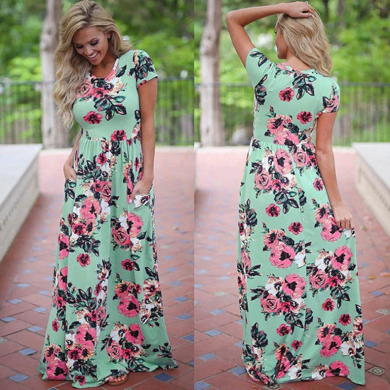 Summer Maxi Dress Women 2025 Pink Floral Print Boho Beach Dress Ladies Evening Party Long Dress Sundress Vestidos De Festa 3XL