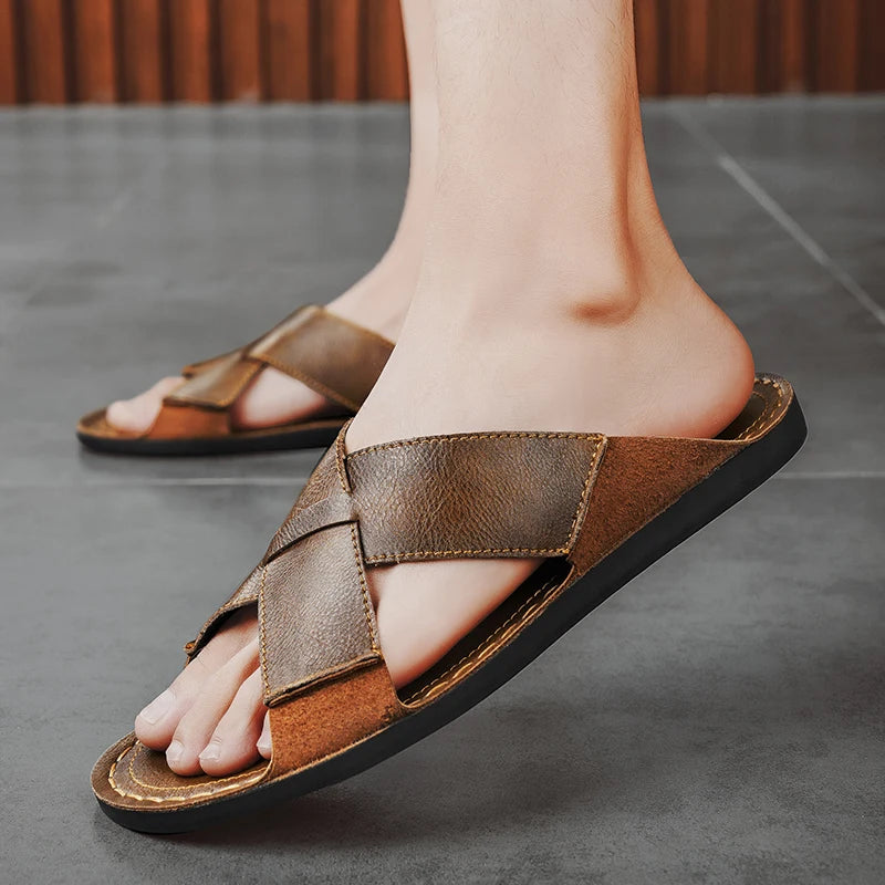 Summer Men Sandals Genuine Leather Mens Casual Shoes Outdoor Men Leather Sandals for Men Beach Shoes Roman mens Shoes
