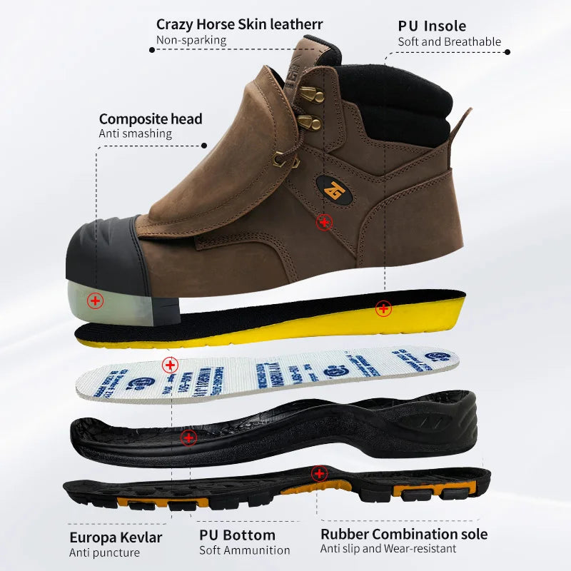 COMPOSITE WORK BOOTS - Men's Genuine Leather Safety Boots - Puncture-Proof, Indestructible