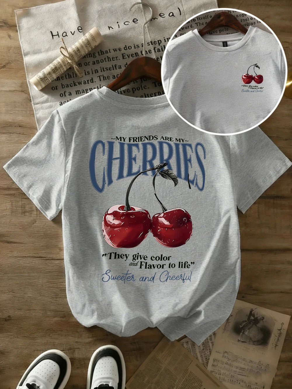Summer Sweeter Cherries Prints T-Shirts Womens Cotton Oversized T Shirts Basic O-Neck Short Sleeve Tops Casual Woman Clothes