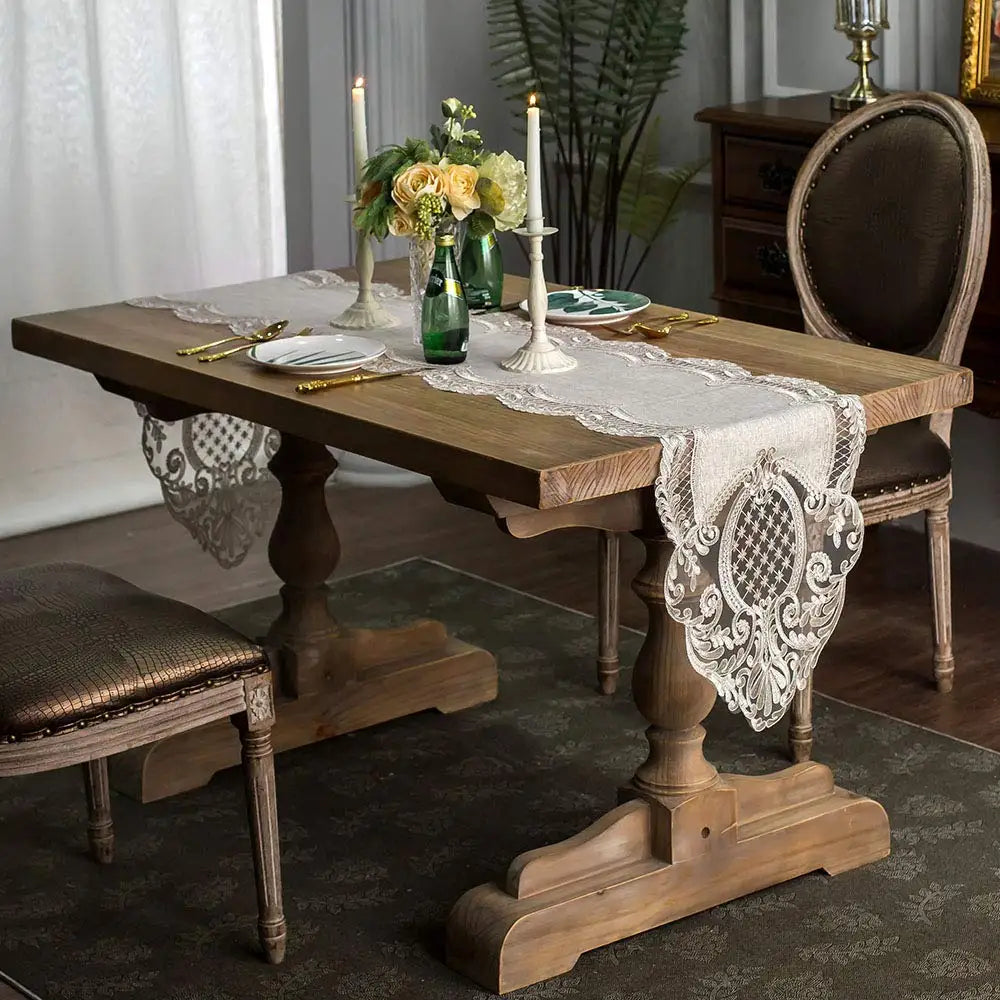 MACRAMÉ TABLE RUNNER - Floral Lace Border, 8 Sizes - Refined Tables