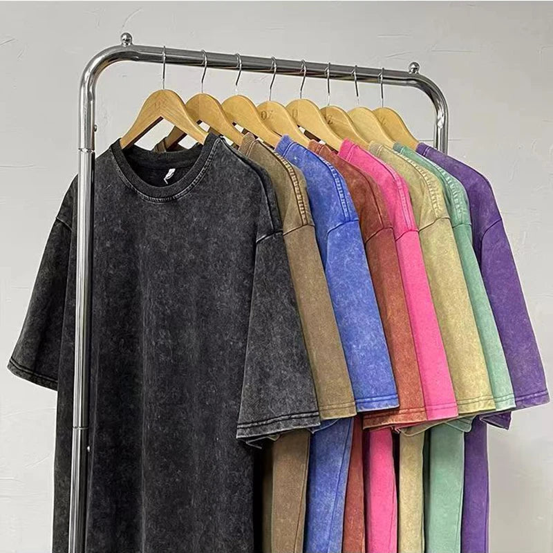 2026 Streetwear Washed Vintage T-Shirts Hip Hop Retro Punk T Shirt Women Tops Cotton Neutral Short Sleeve Acid Wash T-Shirts