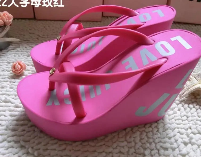 Platform Wedges Sandals Wedges Flip Flops High Heel Sandals Slippers White Beach Sandals Bohemia Flip Flops Pink size 32--43