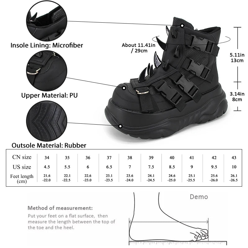 Y2K Gothic Patent Ankle Boots – Metal Decor Platform
