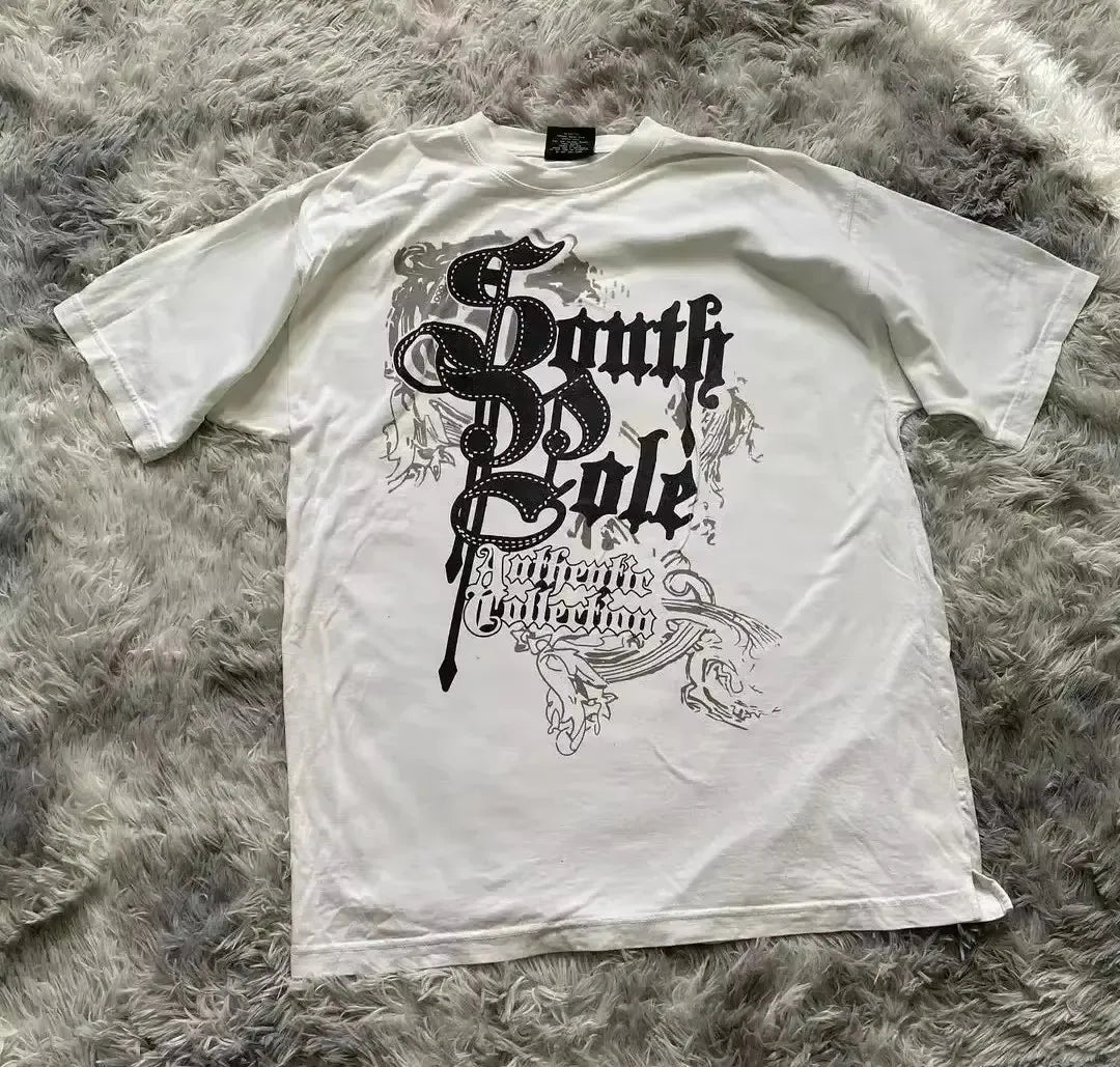 High Street Southpole Short Sleeve Women Y2K Graphic Print Oversized T Shirt Harajuku Gothic Round Neck Cotton Short Sleeve Tops