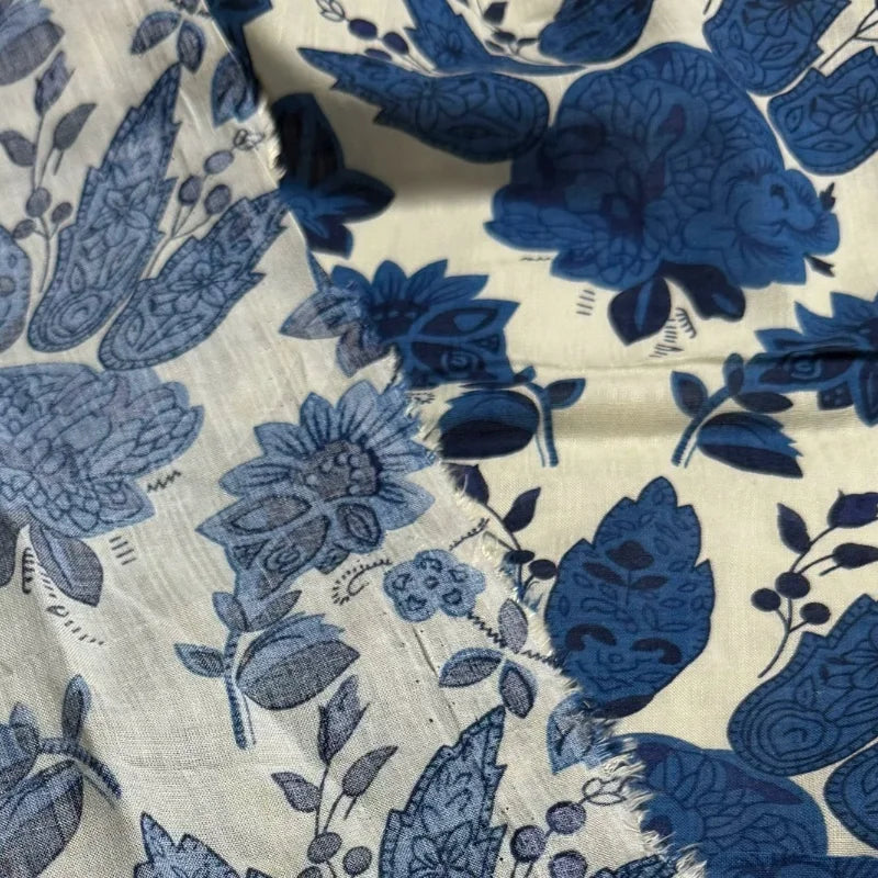 PORCELAIN PRINT COTTON LINEN FABRIC - 145cm Wide, 130g/m - Craft & Stitch