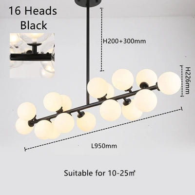 Glass Ball Chandelier – Gold/Black, 8–45 Heads, Scandinavian