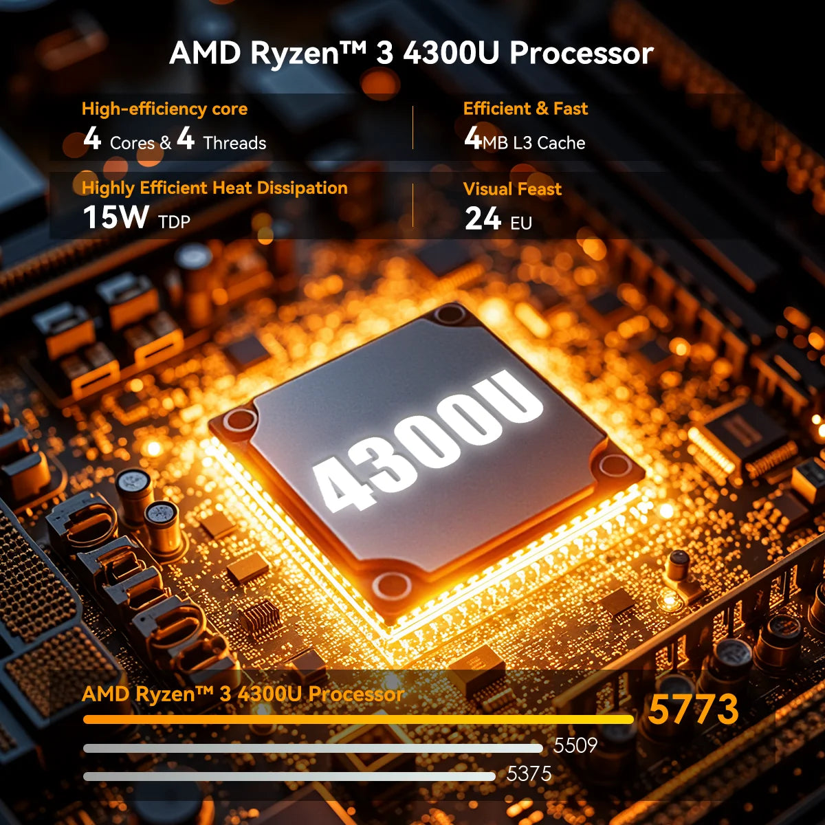KAMRUI 17.3 AMD Ryzen 3 4300U Laptop 16GB DDR4 RAM 512GB SSD Lightweight Business Laptop Windows 11 Pro Laptops