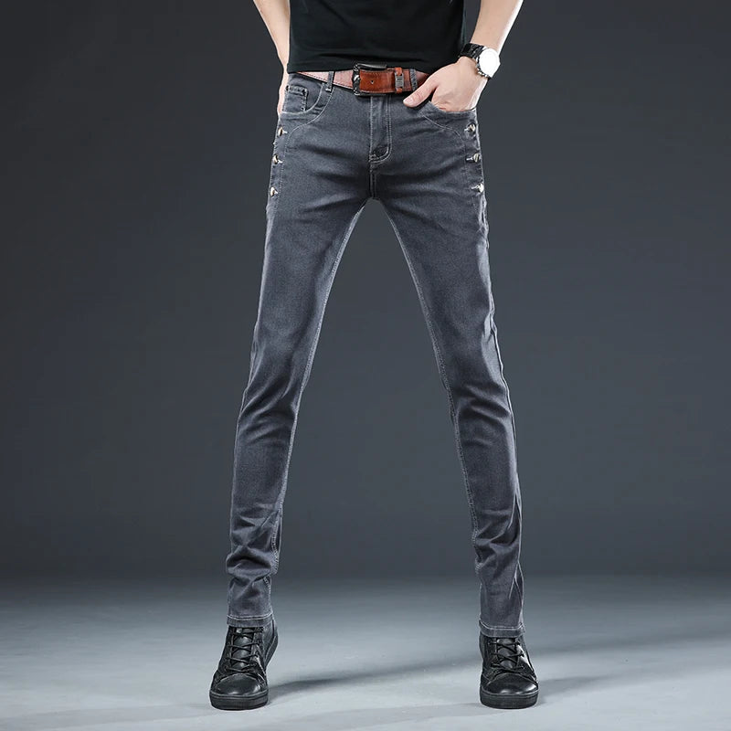 BUTTON SKINNY - Men's Slim Stretch Skinny Jeans Multi-Button - 2 Colors, W28–36