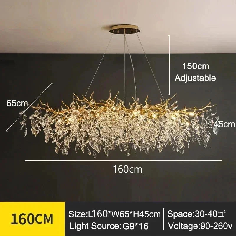 Luxury Crystal LED Chandelier – Round & Linear, Gold/Silver, Multiple Sizes