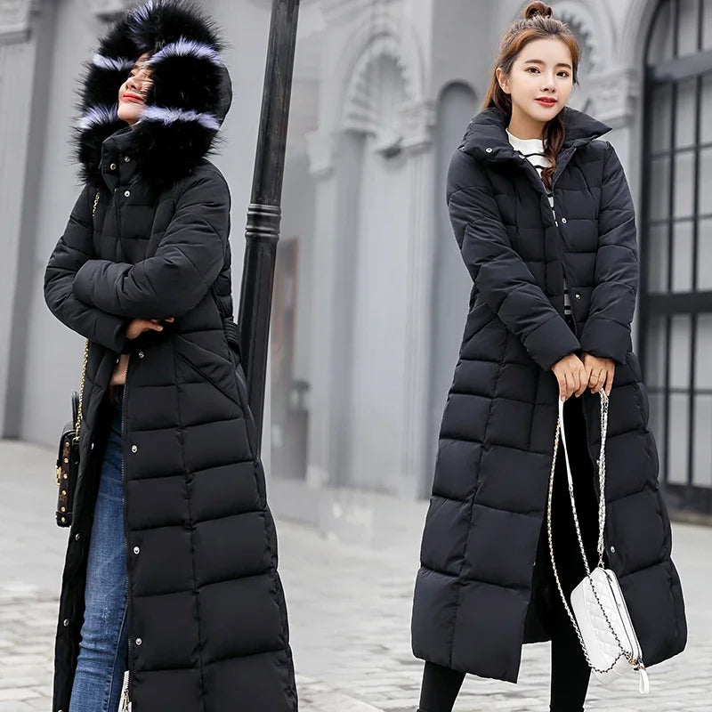 Long Slim Coat - Fox Fur Collar & Bow Belt
