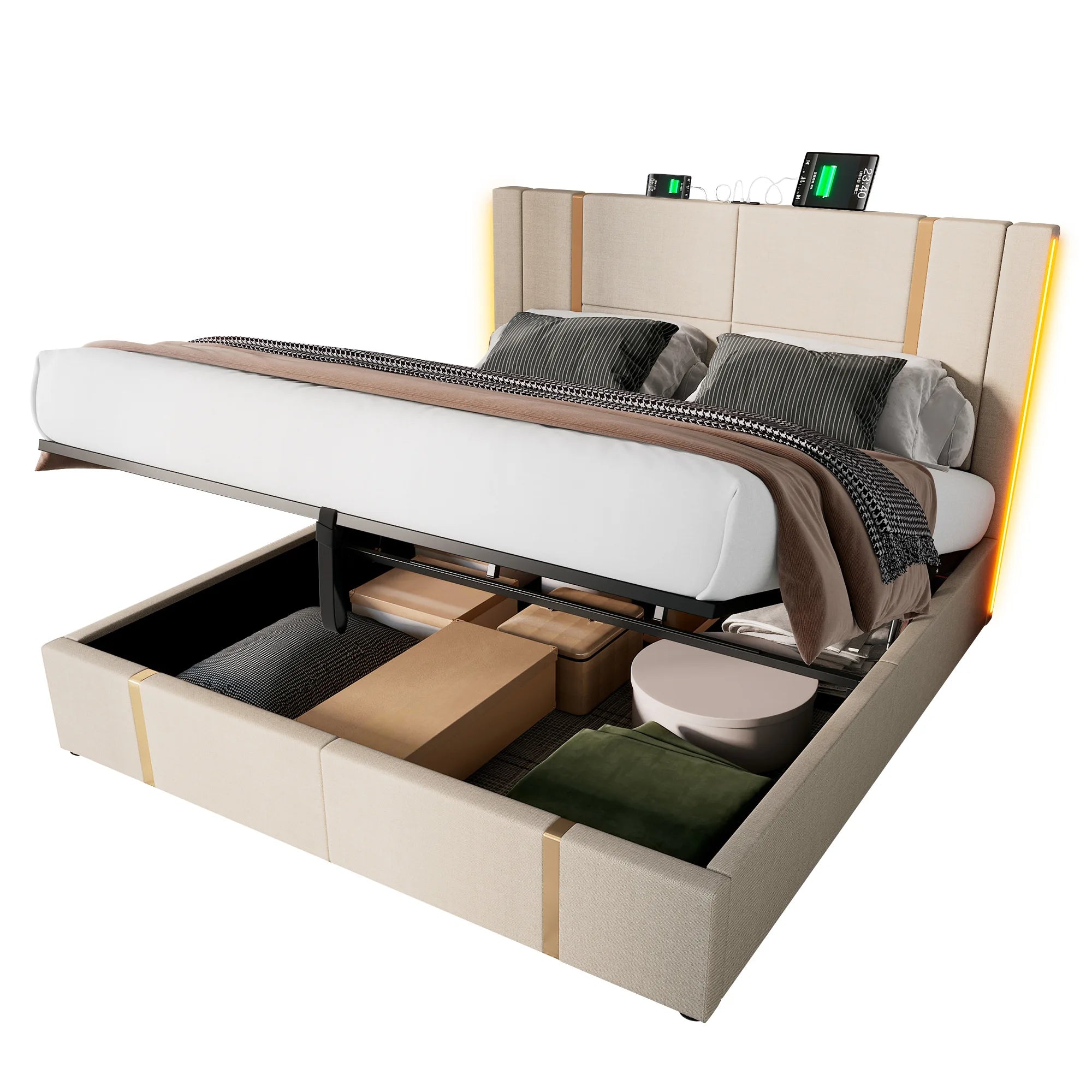 PLATFORM BED WITH STORAGE - Hydraulic Lift, Channel Headboard - Easy Nights