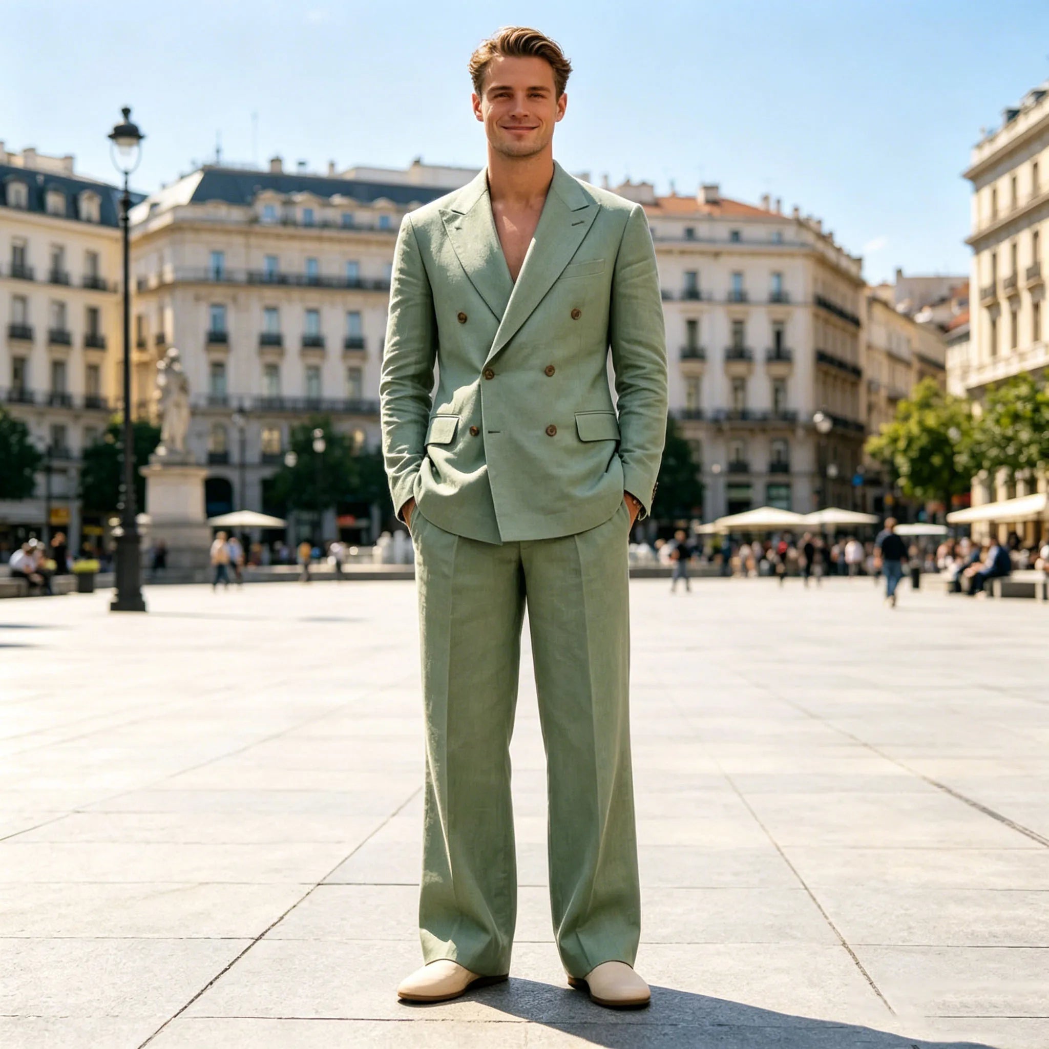 LINEN PEAK - Men's 2-Piece Linen Suit - Double Breasted, 7 Colors, XS-7XL