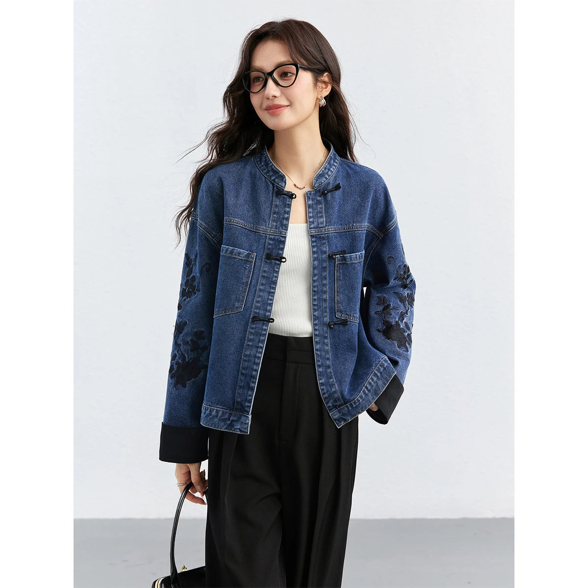 Vimly Embroidered Denim Jacket - Straight Cut