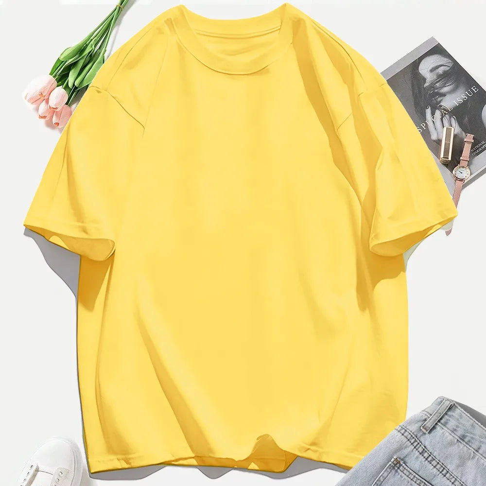 Woman 100% Cotton T Shirts Solid Color Casual T-Shirt O-Neck Summer Tops For Women Fashion Oversized Female Sportswear