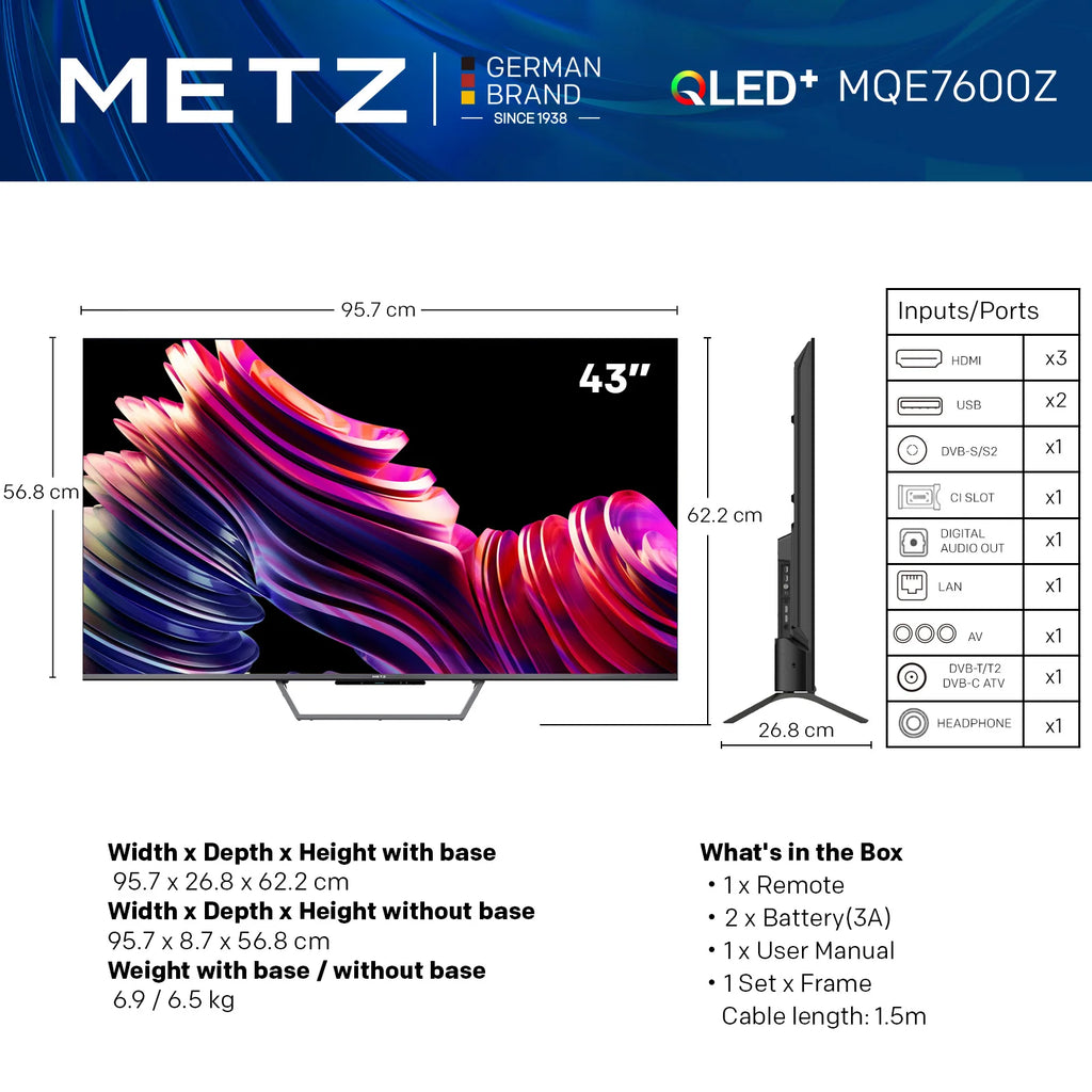 METZ 43MQE7600Z 43" QLED+ 4K Google TV