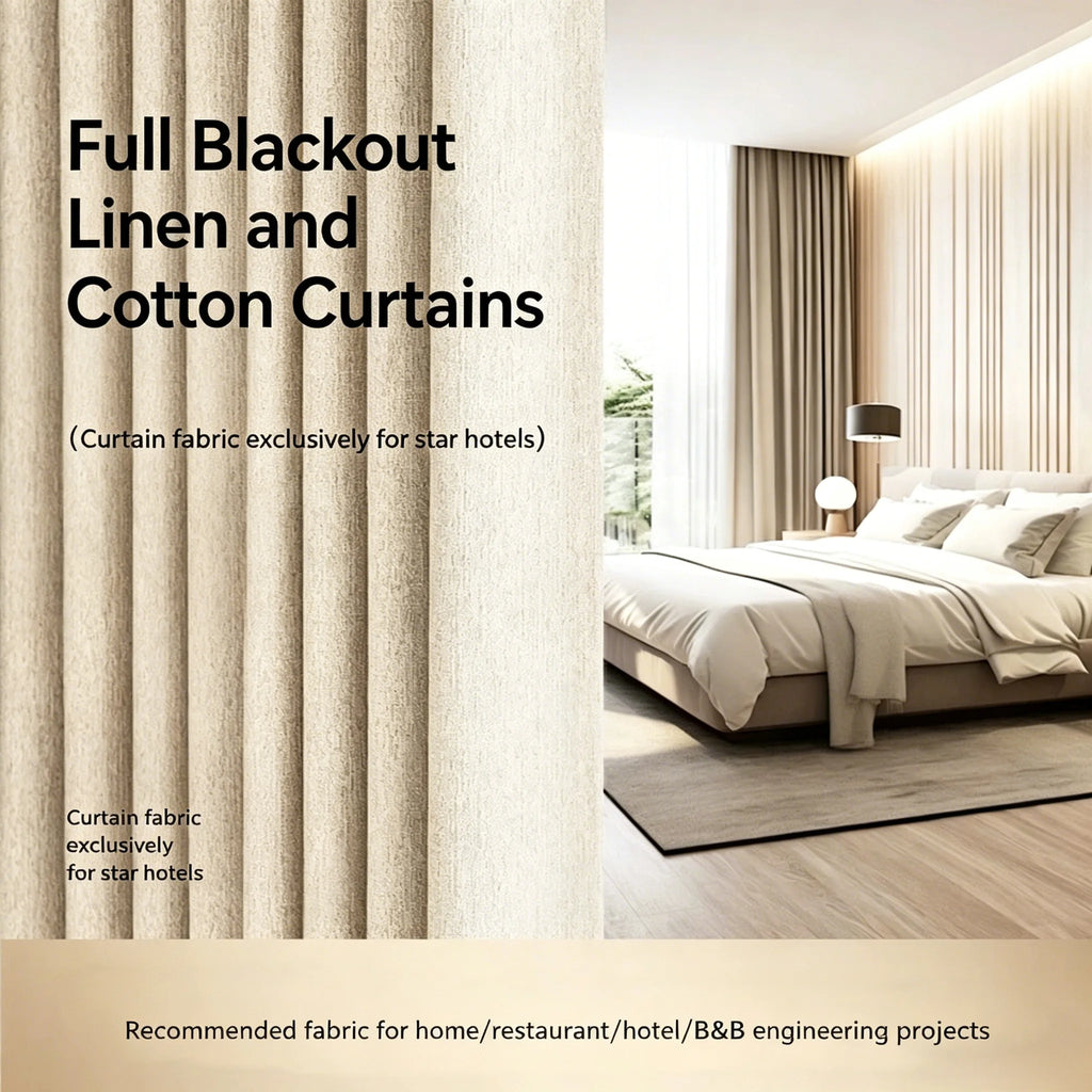 LINEN BLACKOUT CURTAINS - Full Light Block, Tab Top - Dark Quiet Rooms