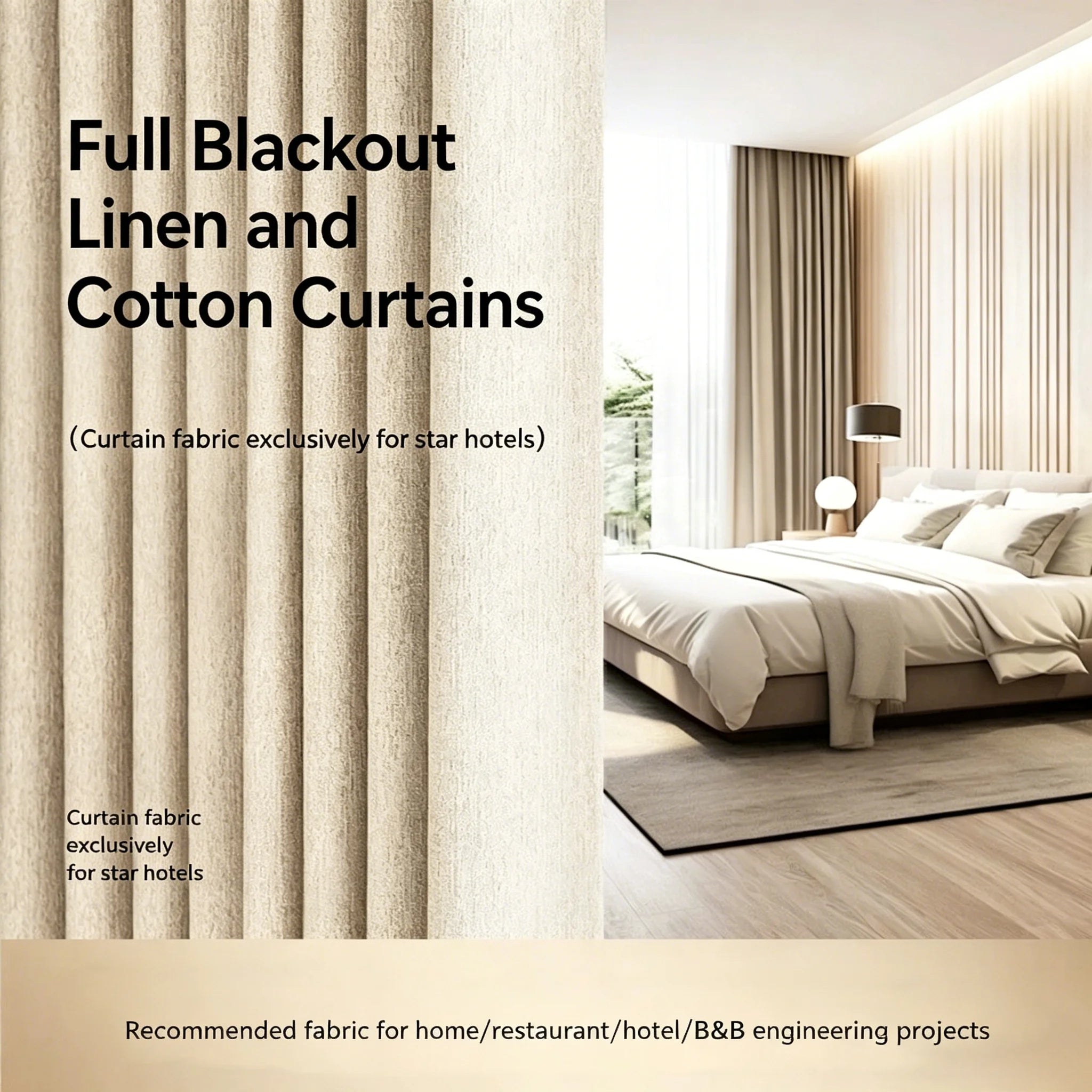 LINEN BLACKOUT CURTAINS - Full Light Block, Tab Top - Dark Quiet Rooms