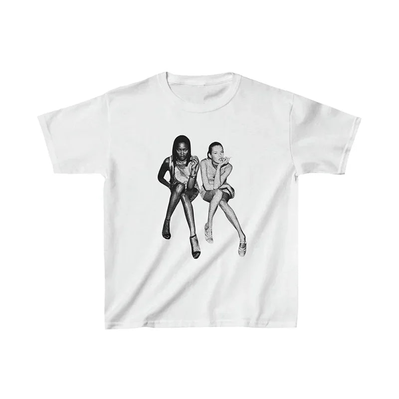Kate Moss and Naomi Campbell After Party Women's Summer Vintage Short Sleeve Shirt Celebrity Inspired Pinterest Aesthetic Tshirt