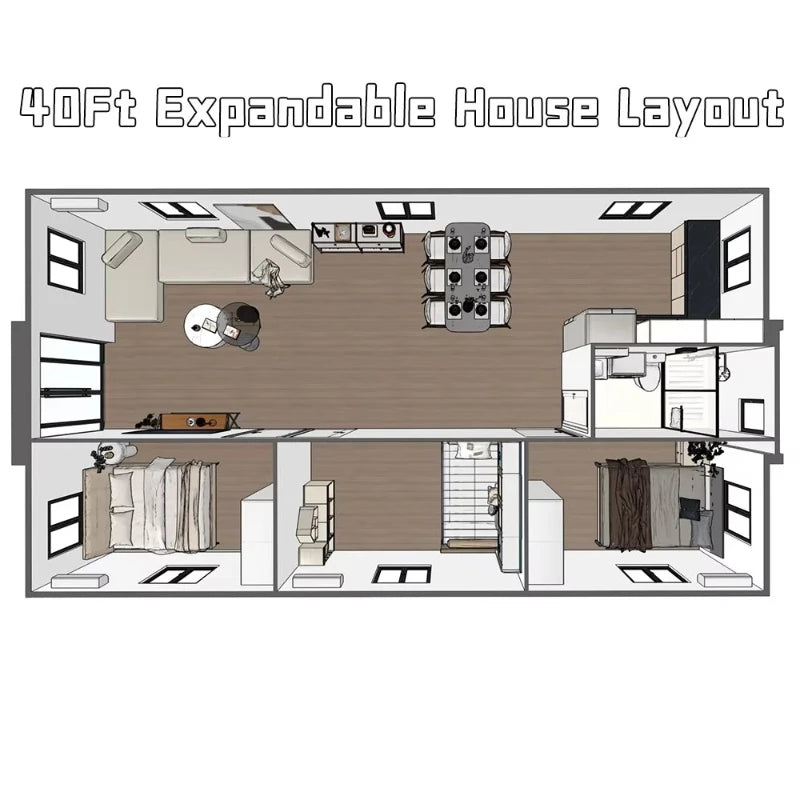 Black Expandable Container House 20Ft 40Ft - Modern Farmhouse Prefab 2-5 Bedroom