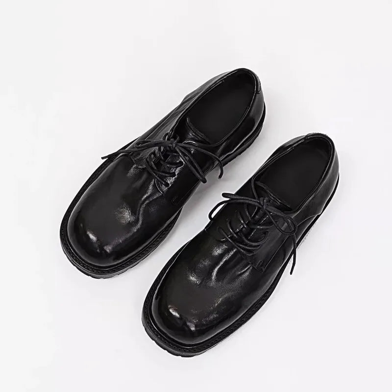 WASHED EDGE - Retro Square Toe Cowhide Derby Shoes - Thick Sole, Timeless Character