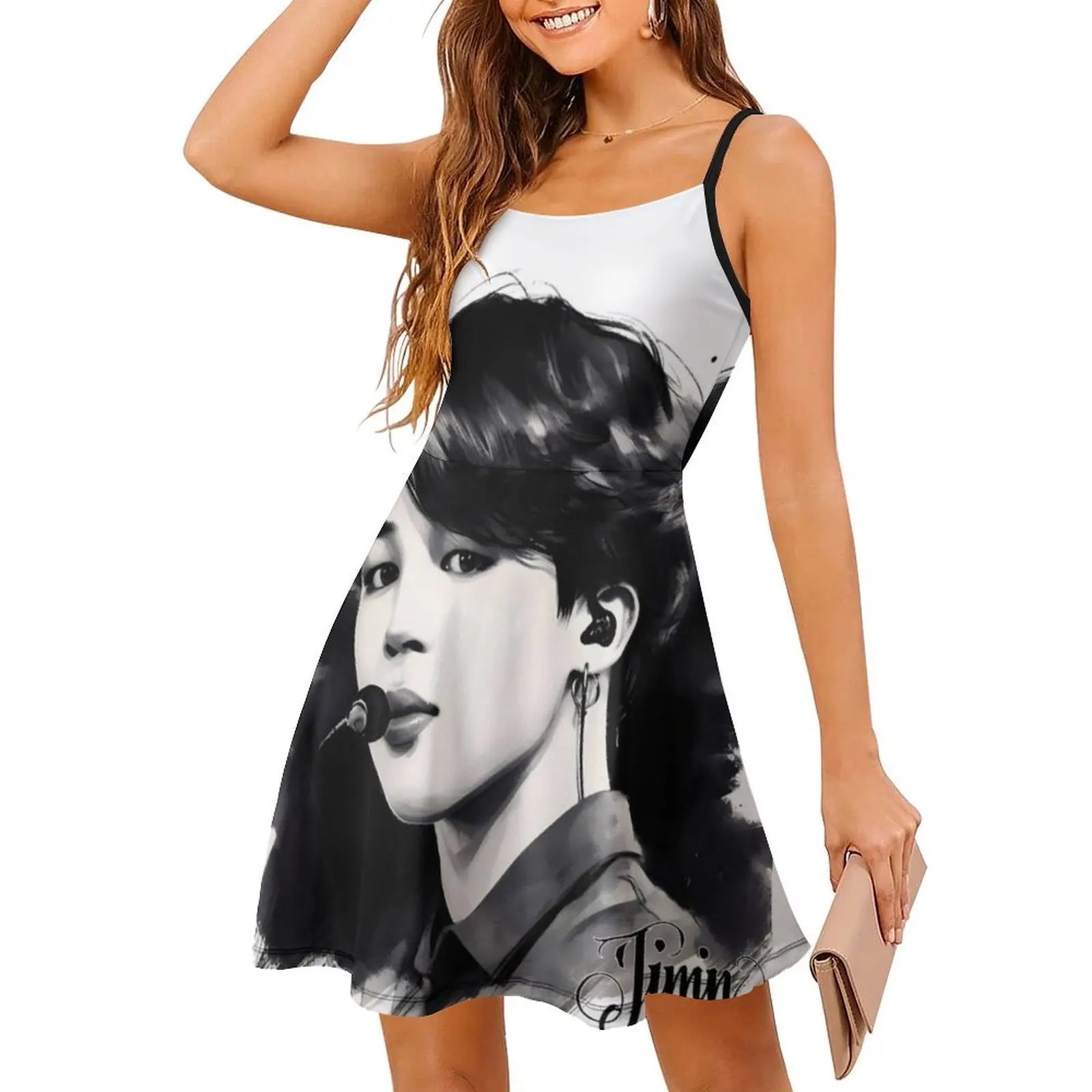 Jimin From Boys By Hello K-Pop Sexy Vacation Dress For Women Beach Party Birthday Mini Dress Black And White B W Ink Black Ink