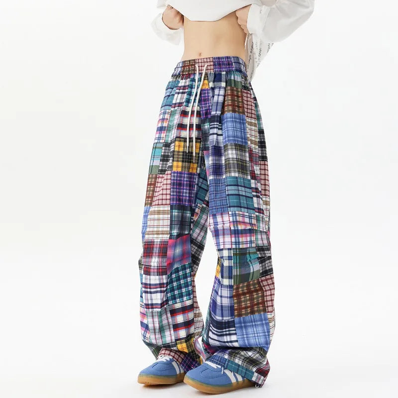 PATCHWORK HIP HOP PANTS - Men's Loose Wide Leg Streetwear Jeans Casual Drawstring Trousers - American Wasteland Style