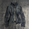Y2K Multi-Zipper Denim Jacket – Gothic Punk Shoulder Pad
