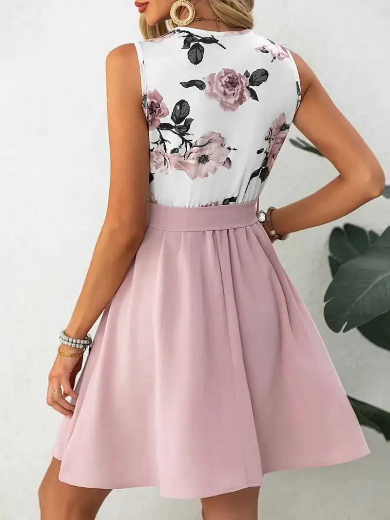2026 Summer New Style Short-sleeved Round Neck Slim Knee-length Dress European and American Retro Polka Dot Floral Dress