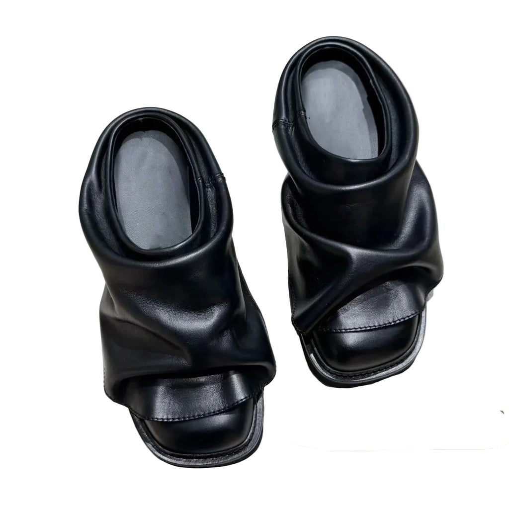 RUCHED PLATFORM - Square Toe Slide Mules - Thick Sole, Height Boost