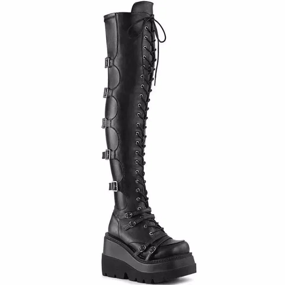 Punk Over-Knee Platform Boots – Belt Buckle Goth