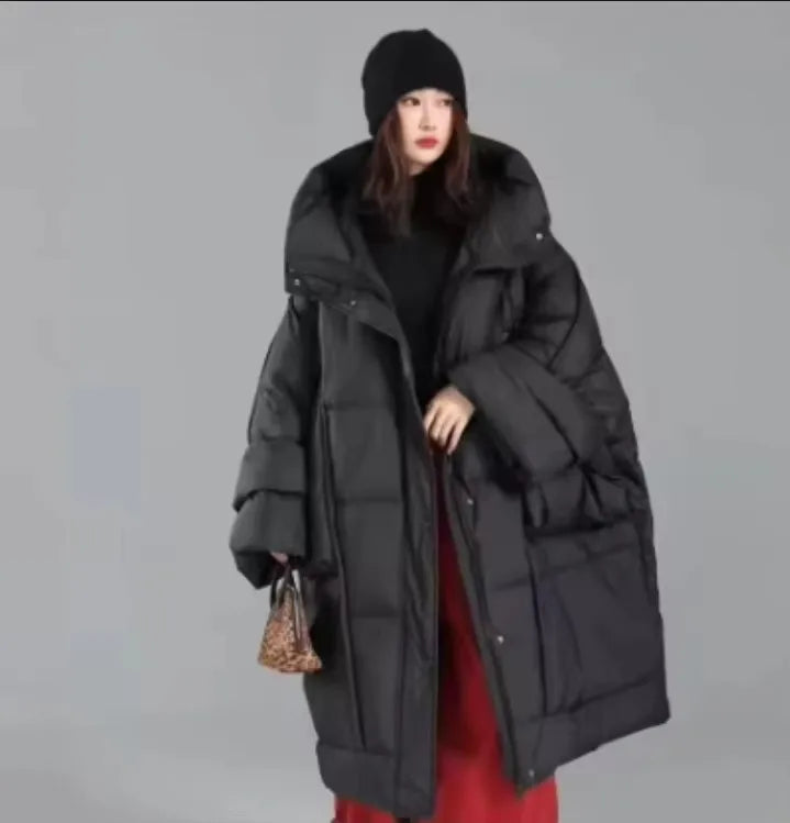 Oversized Bat Sleeve Down Parka – One Size Snow Coat