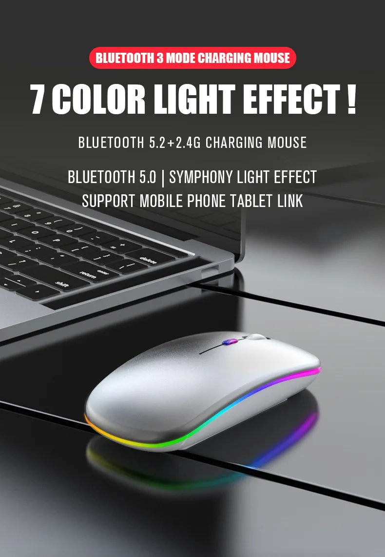 Rechargeable Bluetooth Wireless Mouse with 2.4GHz USB RGB 1600DPI Mouse for Computer Laptop Tablet PC MacBook Gaming Mouse Gamer