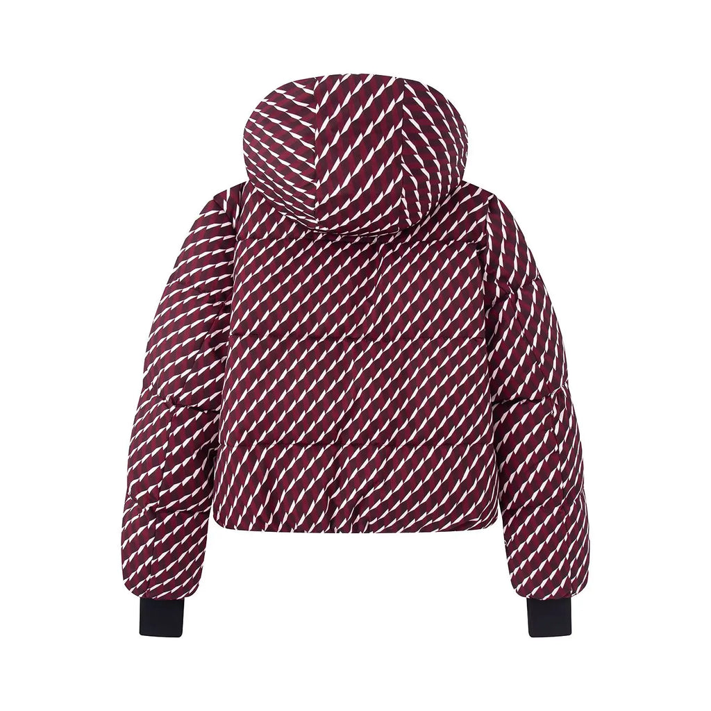 Hooded Windproof Ski Jacket - Geometric Padded