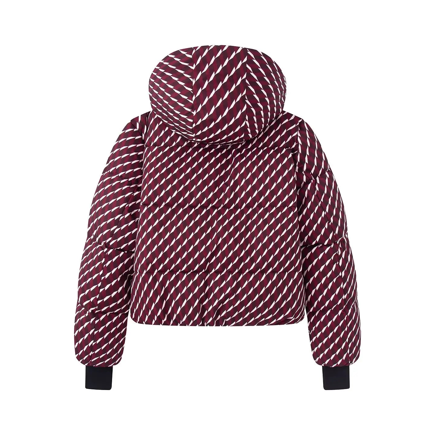 Hooded Windproof Ski Jacket - Geometric Padded