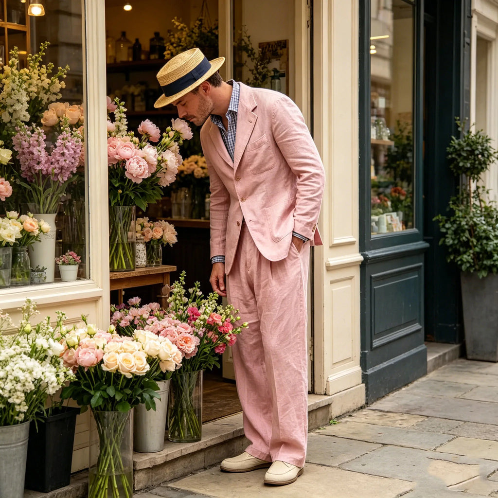 Men's Linen Suit 2-Piece - Breathable Blazer & Wide Leg Pants - Summer Done Right
