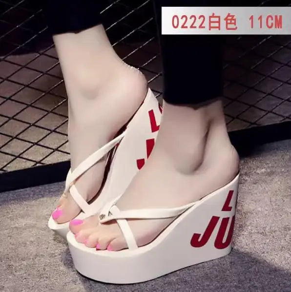 Platform Wedges Sandals Wedges Flip Flops High Heel Sandals Slippers White Beach Sandals Bohemia Flip Flops Pink size 32--43
