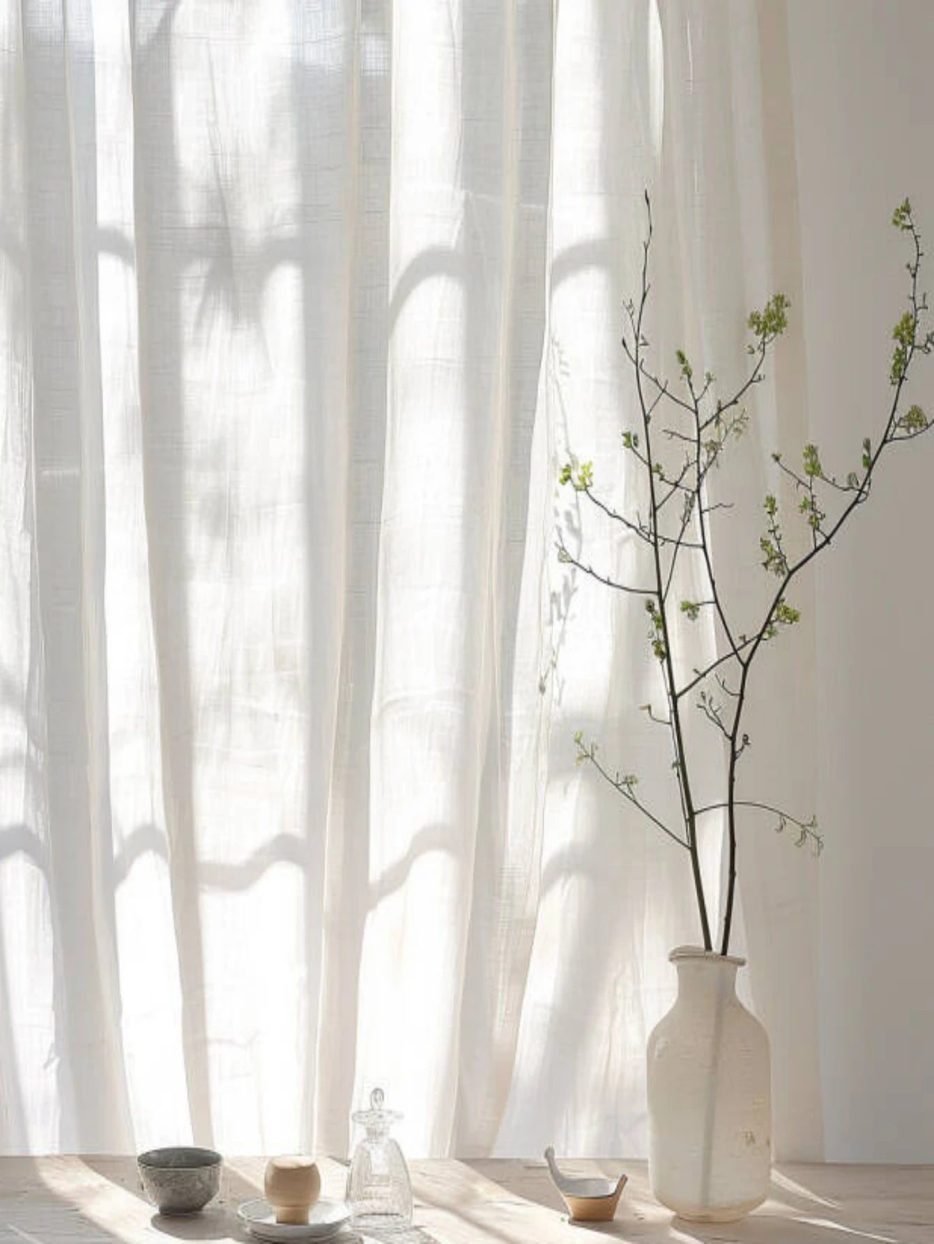 WARM WHITE SHEER CURTAINS - Linen Look, Multi-Size - Soft Natural Light