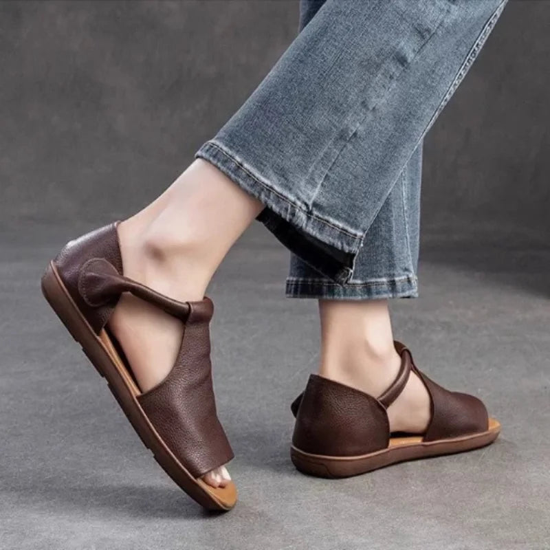 Women's Hook & Loop Flat Sandals Summer - Open-Toe Casual Beach Shoes, Comfortable Soft Sole Walking Sandals for Daily & Vacation