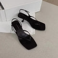 Retro Square Toe Clip Toe Sandals Kitten Heel Back Strap Brown Solid Concise French Style Sexy Fashion Women's Shoes Summer Casual