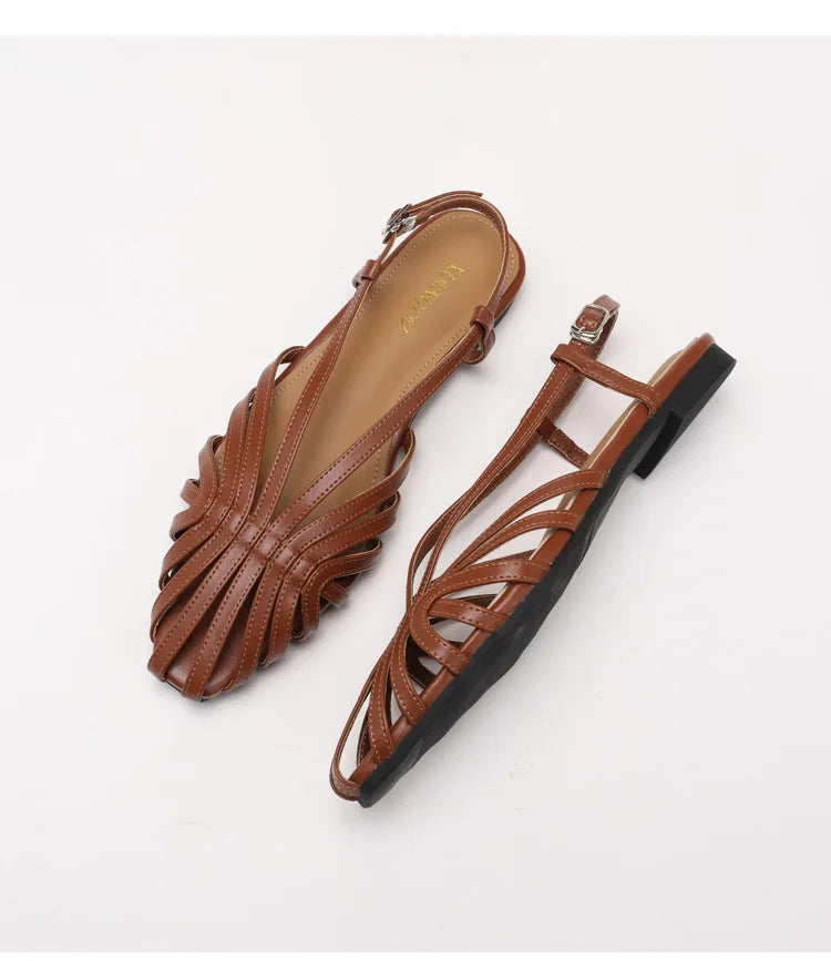 ZAROY Narrow Band Women Flat Sandals Large Size Designer Brand Banquet Wedding Shoes Summer Hollow Beach Gladiator Sandals