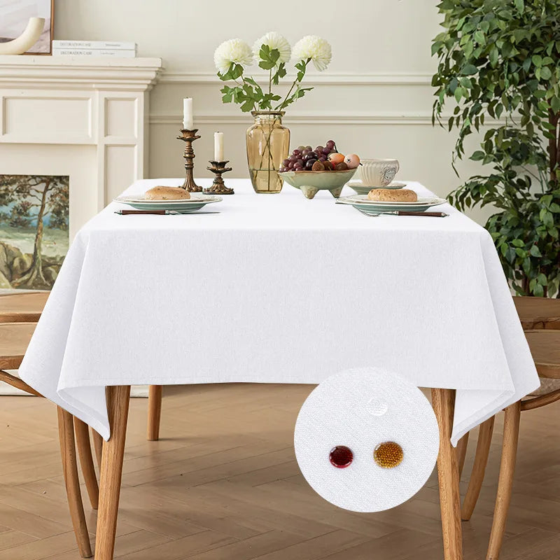 SOLID LINEN-LOOK WATERPROOF TABLECLOTH - Oil & Dust Resistant Rectangle Cover - Every Meal, No Stress