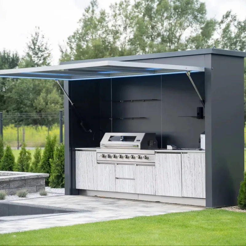 ROOFED OUTDOOR KITCHEN - 304 Stainless Steel, Charcoal Grill - Custom Camping