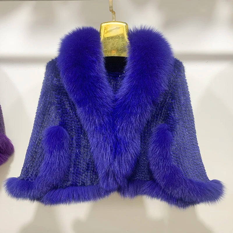 Knitted Fur Cape - Statement Collar - Evening Elegance