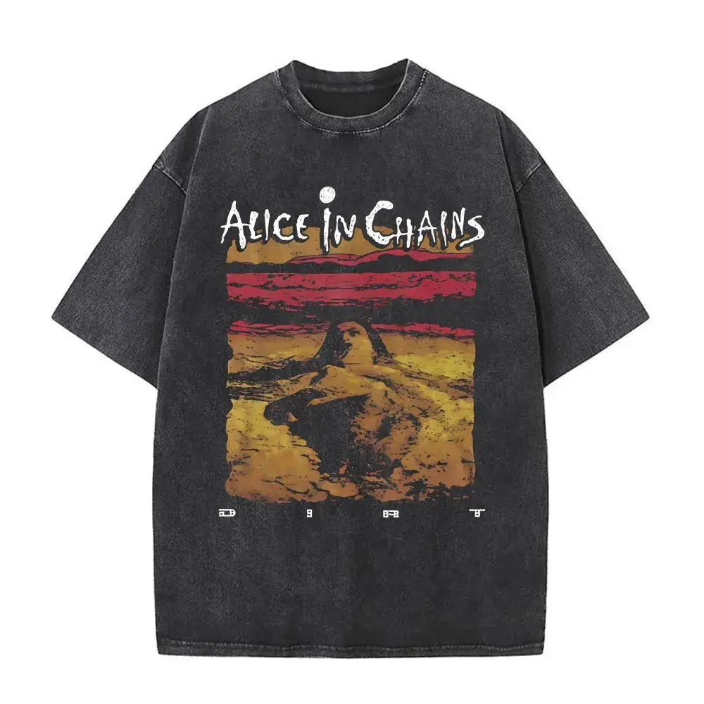 New in Top & Tees Men's T-Shirt Camisetas Rock Band Alice in Chains Dirt Washed Vintage Short Sleeved Round Neck Y2k T-shirt