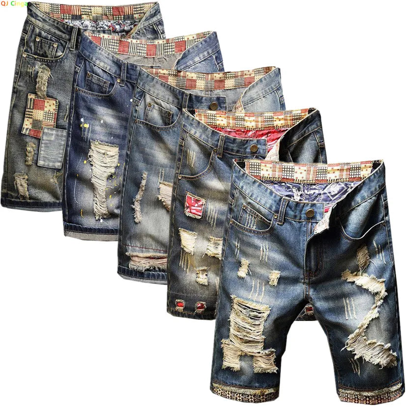 2026 Summer Men's Blue Ripped Jeans Shorts Fashion Casual Denim Shorts Asian Size 28-34 36 38 40 Men's Slacks, 2025 New